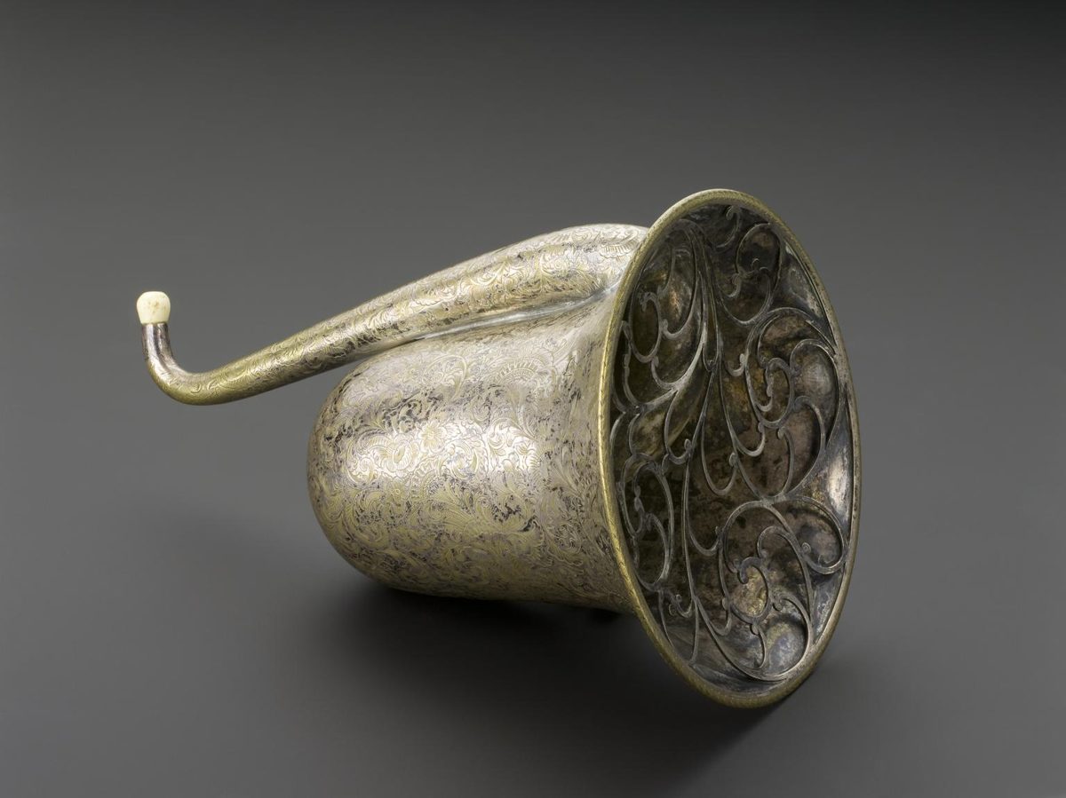 An engraved silver ear trumpet, 19th century